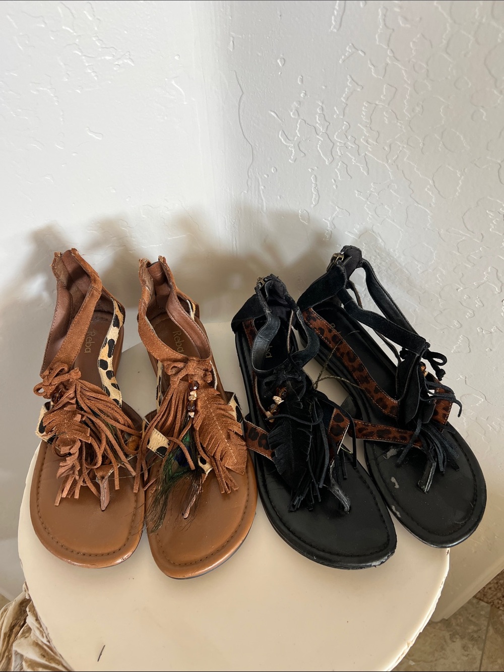 REBA Boho Fringe Gladiator Sandals - Brown and Black